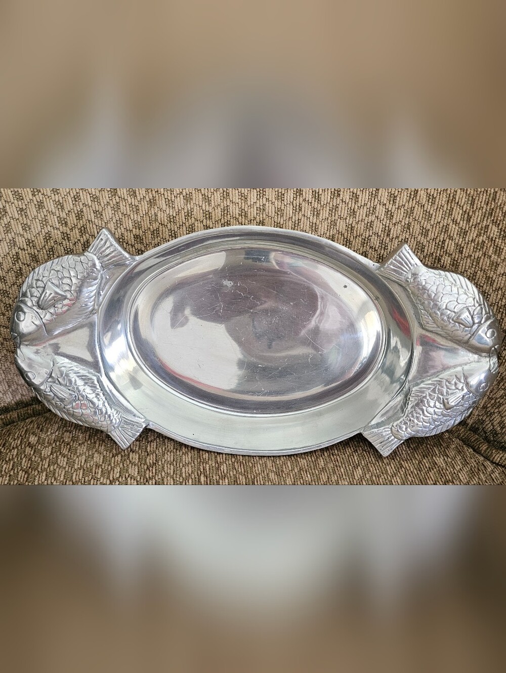 Source Unknown Silver Fish-Handled Serving Platter